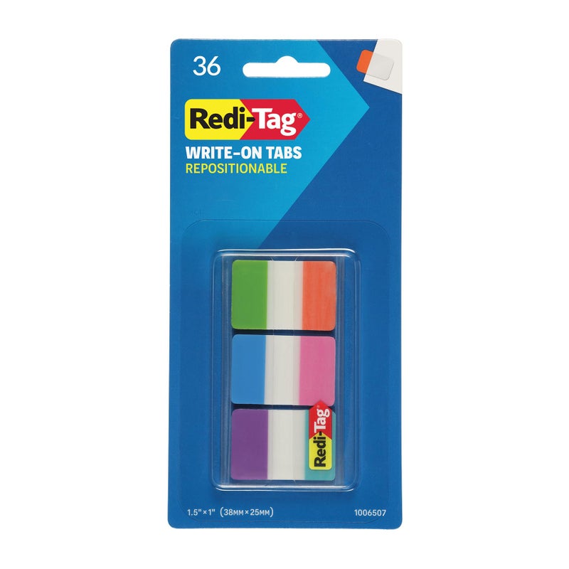 Redi-Tag Write-On Tabs, Repositionable Tabs for Binders and Planners, Removable Pop Up Tags, 6 Vivid Colors, 1" x 1.5", 36 Per Pack (1006507) - Image 1
