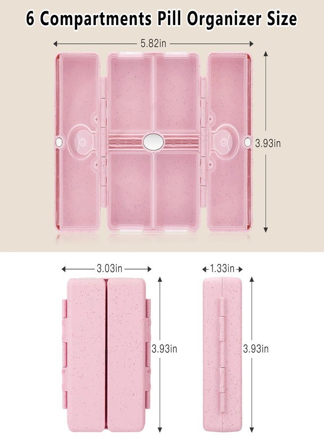 FYY Travel Pill Organizer with Blank Lables,6 Compartments Magnetic Pill Organizer Pill Box for Purse Pocket to Hold Vitamins,Cod Liver Oil,Supplements and Medication-Pink - Image 3
