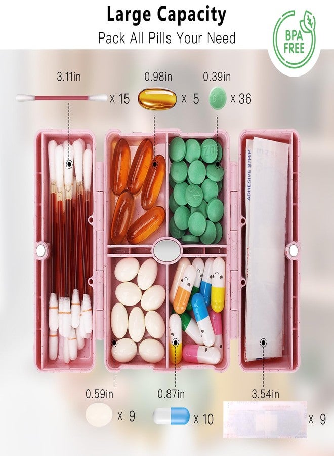 FYY Travel Pill Organizer with Blank Lables,6 Compartments Magnetic Pill Organizer Pill Box for Purse Pocket to Hold Vitamins,Cod Liver Oil,Supplements and Medication-Pink - Image 2
