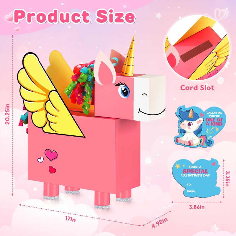 Gloween Valentines Day Boxes and Cards for Kids Classroom School Exchange, Great Valentines Gifts Party Favors for Boys Girls (1 Unicorn Box, 32 Valentine Cards, 1 Teacher Card) - Image 4