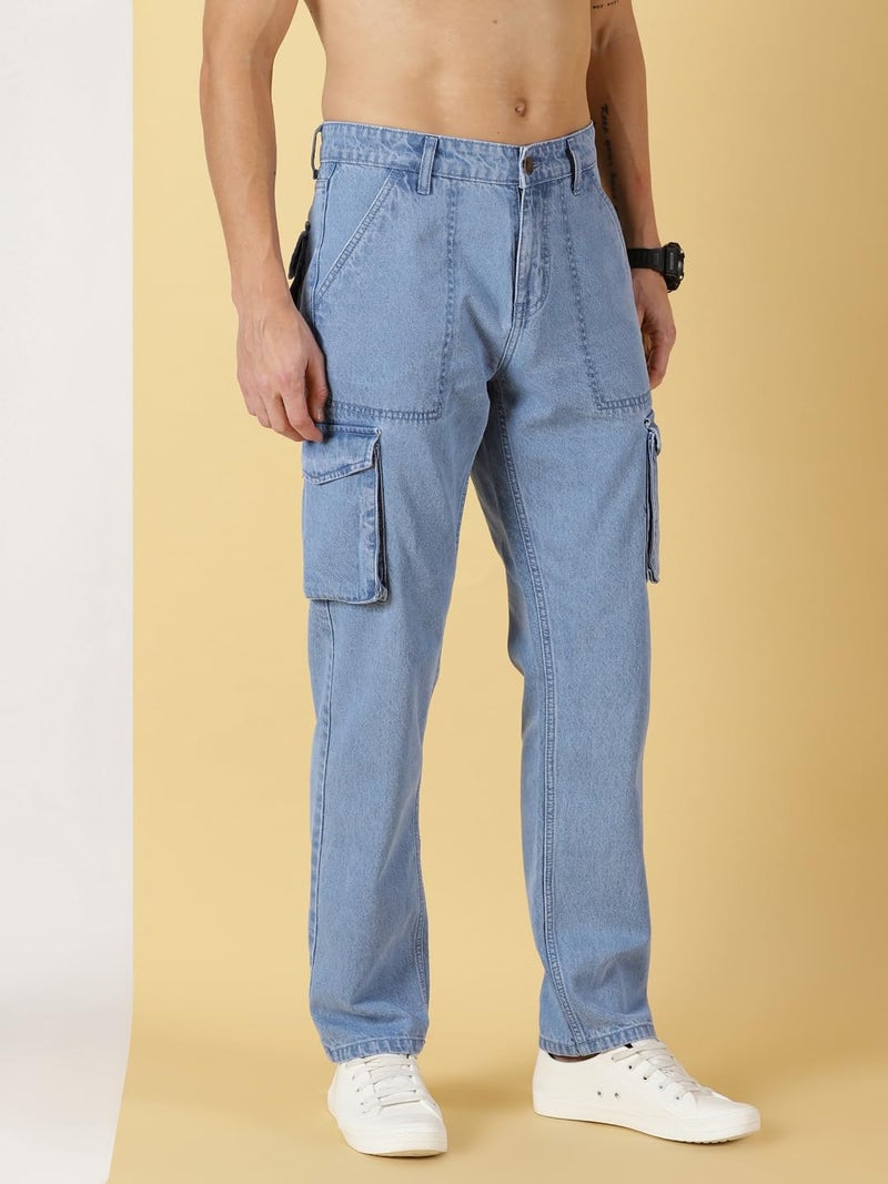 Thomas Scott Men's Relaxed Fit Cargo Jeans (TSJ081-LightBlue, 34) - Image 2