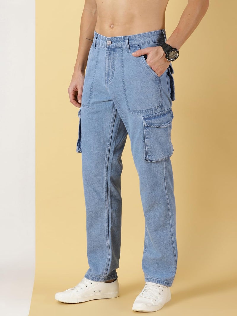 Thomas Scott Men's Relaxed Fit Cargo Jeans (TSJ081-LightBlue, 34) - Image 3
