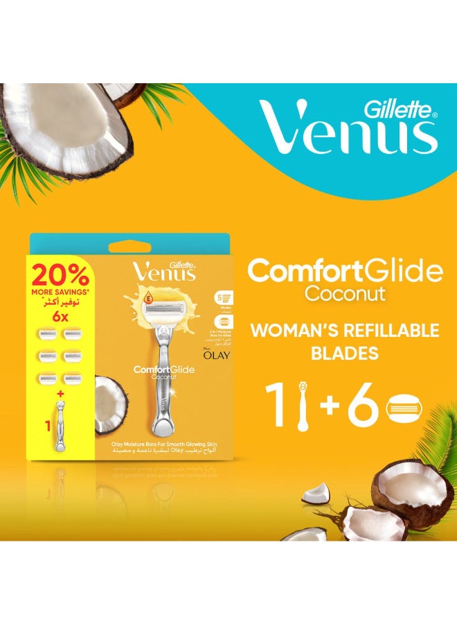 Venus Comfortglide Coconut Scent Plus Olay Women's Reffilable Razor: 1 Handle + 6 Blade Refills - Image 1