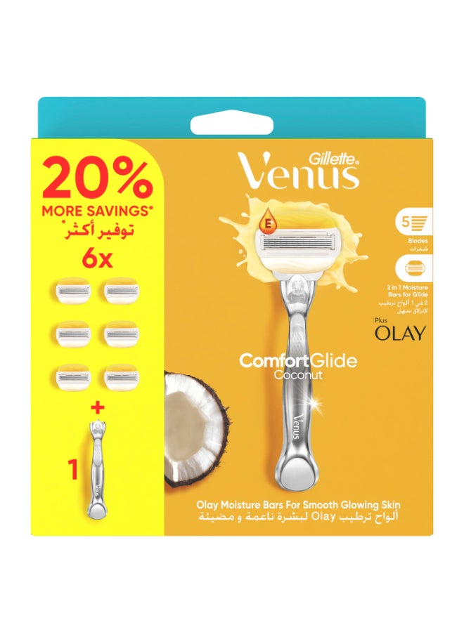Venus Comfortglide Coconut Scent Plus Olay Women's Reffilable Razor: 1 Handle + 6 Blade Refills - Image 2
