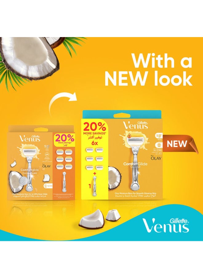 Venus Comfortglide Coconut Scent Plus Olay Women's Reffilable Razor: 1 Handle + 6 Blade Refills - Image 5