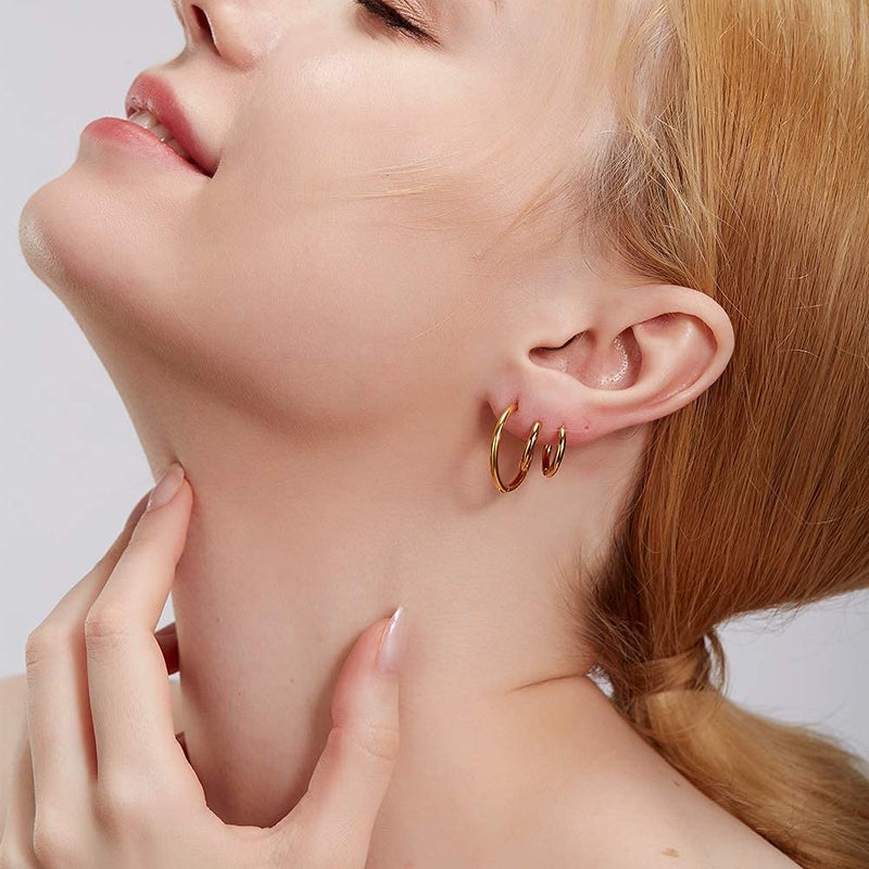 Senteria 10 Pairs Silver Gold Hoop Earrings Set for Women Surgical Steel Hoop Earrings Lightweight Hypoallergenic Small Hoops For Men ï¼ˆ8mm 10mm 12mm 14mm 16mmï¼‰ - Image 2