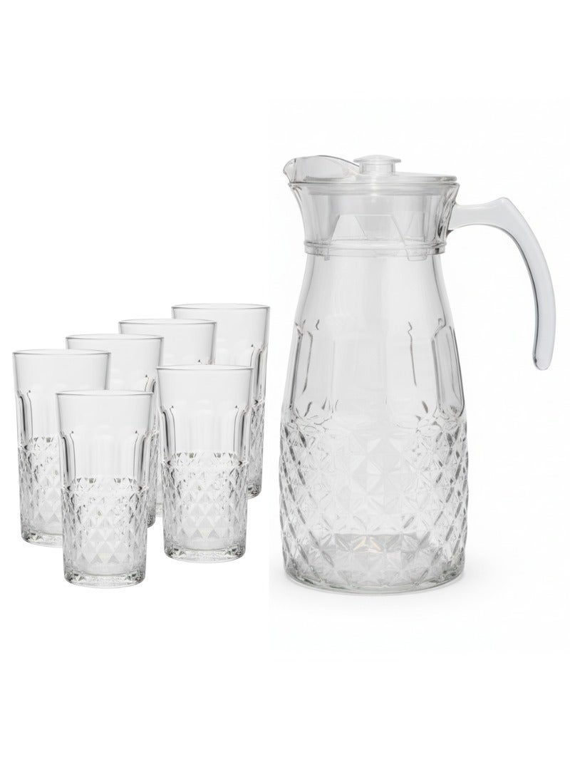AL-GANNAS 1800ml Glass Jug with Lid and Set of 6 Crystal Glasses 250ml | Premium Beverage Set for Juice, Water & Iced Tea | Modern High-Quality Glassware - Image 2
