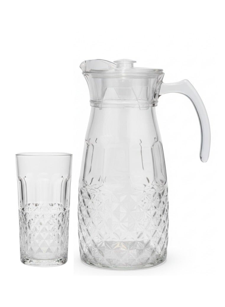 AL-GANNAS 1800ml Glass Jug with Lid and Set of 6 Crystal Glasses 250ml | Premium Beverage Set for Juice, Water & Iced Tea | Modern High-Quality Glassware - Image 3