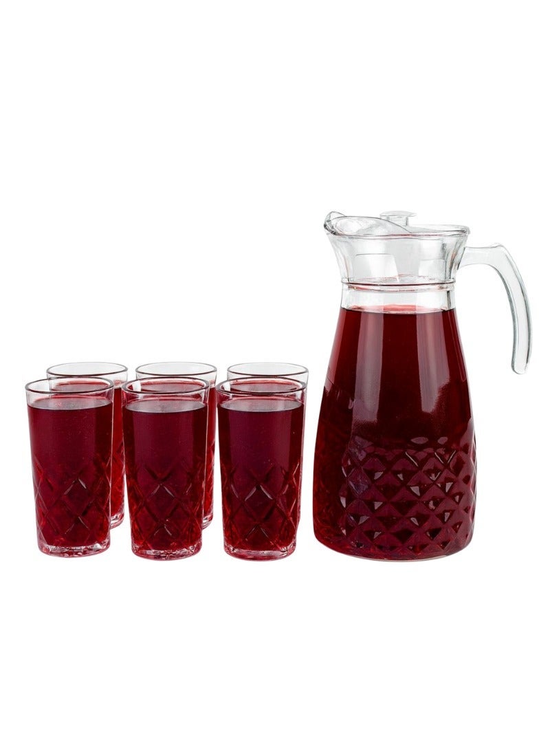 AL-GANNAS 1800ml Glass Jug with Lid and Set of 6 Crystal Glasses 250ml | Premium Beverage Set for Juice, Water & Iced Tea | Modern High-Quality Glassware - Image 1