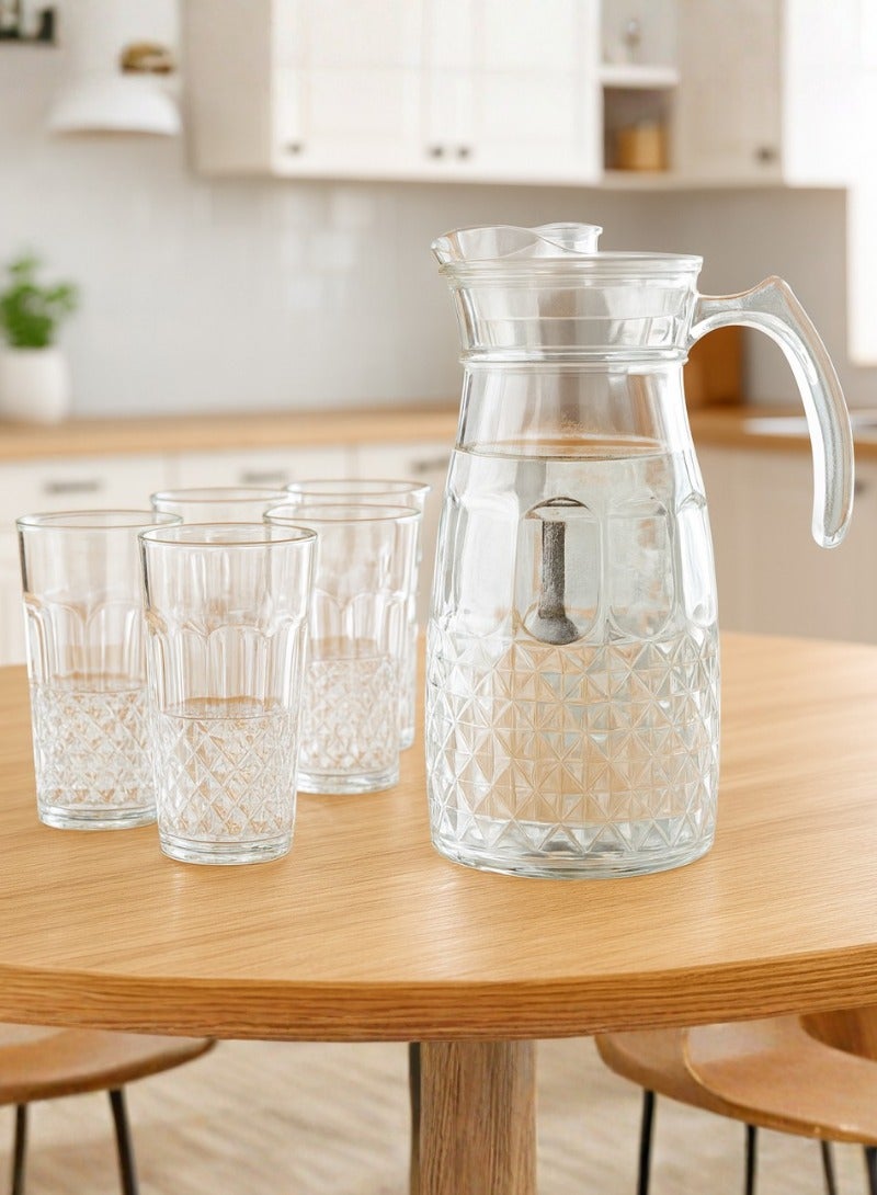 AL-GANNAS 1800ml Glass Jug with Lid and Set of 6 Crystal Glasses 250ml | Premium Beverage Set for Juice, Water & Iced Tea | Modern High-Quality Glassware - Image 5