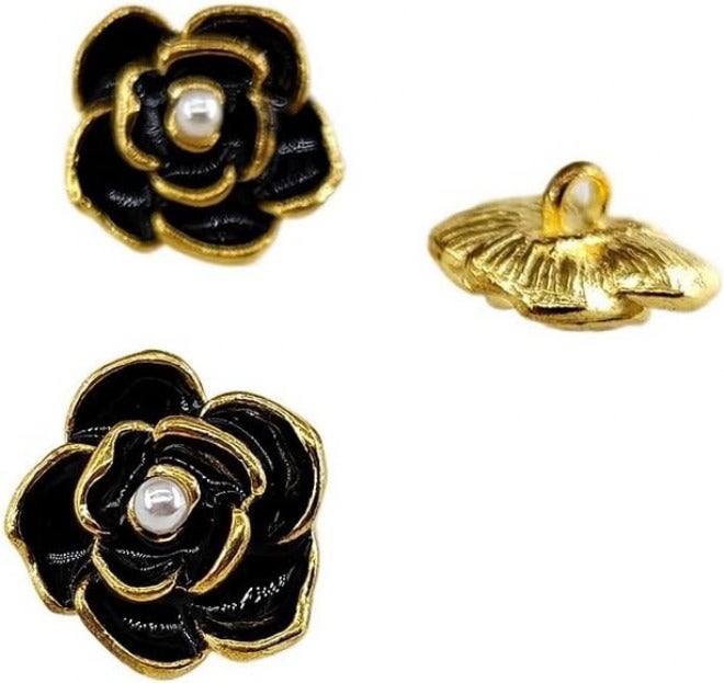 Metal Buttons, 18/23mm Camellia Buttons for Knitting Fashion Pearl Beaded Black White Metal Shank Button Sewing Accessories DIY - Image 1