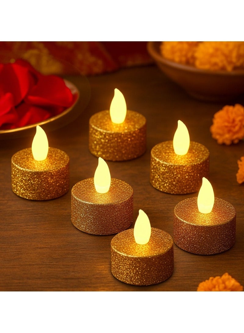 ZAYO LED Tealight Candles Battery Operated Flameless Tea Light Candles for  Home & Table Decoration, Diwali, Festival & Wedding Party Decor Lights, Golden - 6 Pieces Pack - Image 2