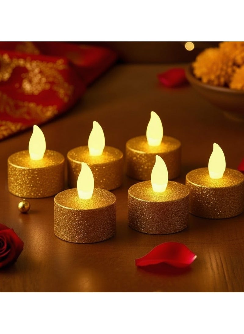 ZAYO LED Tealight Candles Battery Operated Flameless Tea Light Candles for  Home & Table Decoration, Diwali, Festival & Wedding Party Decor Lights, Golden - 6 Pieces Pack - Image 1