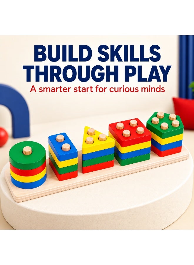 Toy Land Wooden Geometric Shape Sorting & Matching Puzzle Toy for Kids – Colorful Educational Montessori Learning Board with Pegs for Shape Recognition, Color Learning, Sorting & Early Development - Image 3