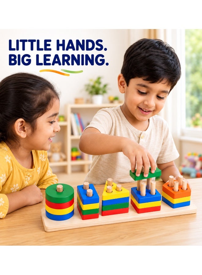 Toy Land Wooden Geometric Shape Sorting & Matching Puzzle Toy for Kids – Colorful Educational Montessori Learning Board with Pegs for Shape Recognition, Color Learning, Sorting & Early Development - Image 5