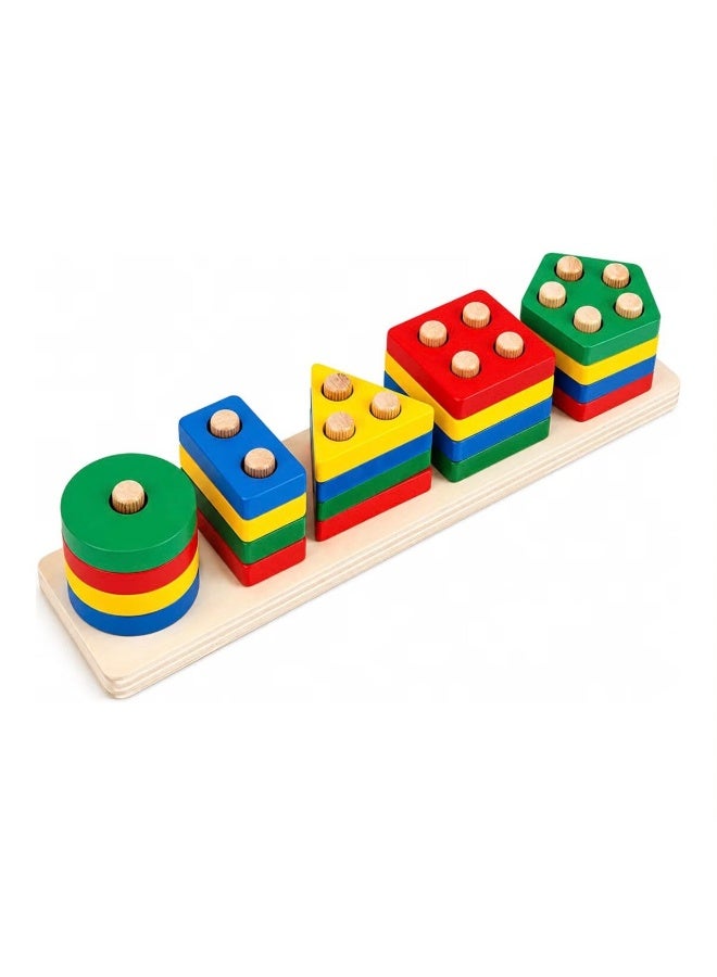Toy Land Wooden Geometric Shape Sorting & Matching Puzzle Toy for Kids – Colorful Educational Montessori Learning Board with Pegs for Shape Recognition, Color Learning, Sorting & Early Development - Image 1