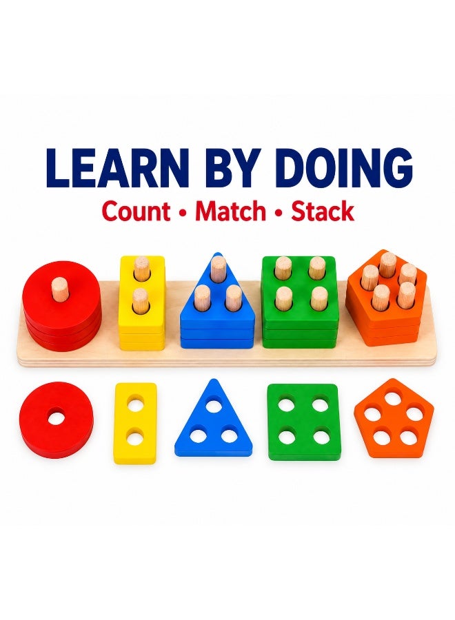 Toy Land Wooden Geometric Shape Sorting & Matching Puzzle Toy for Kids – Colorful Educational Montessori Learning Board with Pegs for Shape Recognition, Color Learning, Sorting & Early Development - Image 4