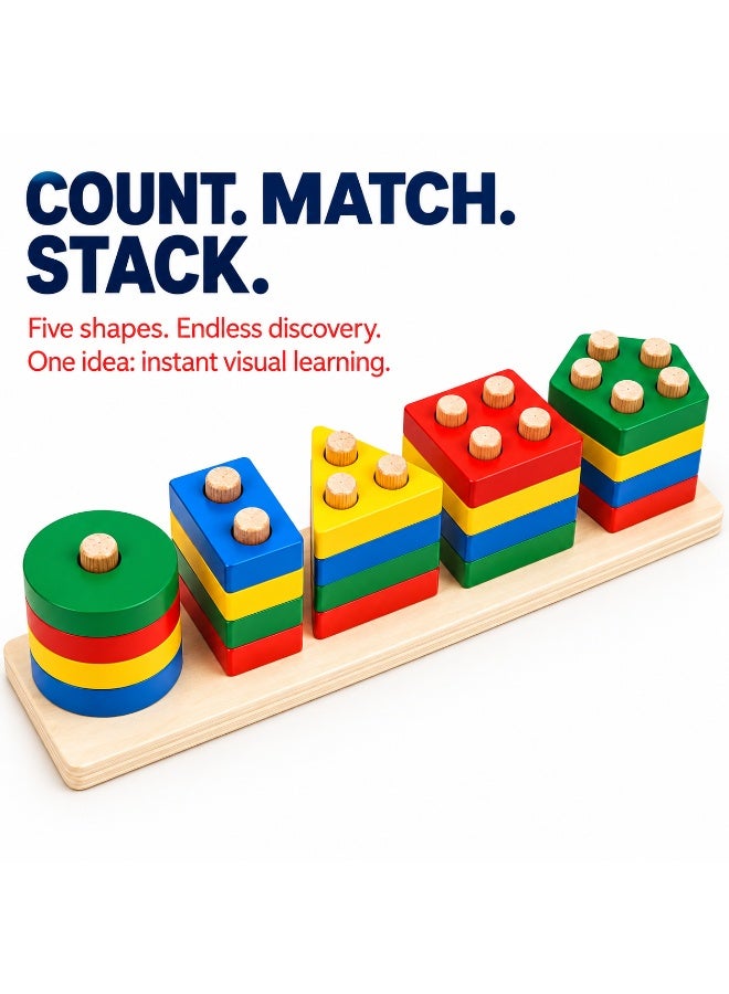 Toy Land Wooden Geometric Shape Sorting & Matching Puzzle Toy for Kids – Colorful Educational Montessori Learning Board with Pegs for Shape Recognition, Color Learning, Sorting & Early Development - Image 2
