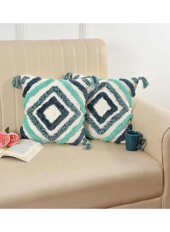 Furnistitchs Furnistitchs Premium Decorative Throw Cushion Pillow Cover Boho Home Decor - Living Room Bedroom Couch Sofa Cushion Covers 16 inch x 16 inch (Green Diamonds, 2) - Image 1