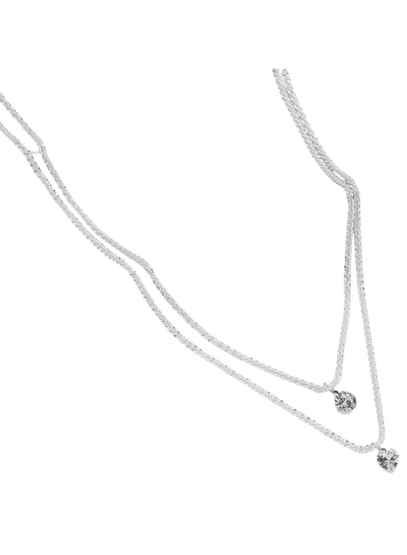 Huitich Double Layered Necklace with Round Cubic Zirconia Pendants  - Image 1