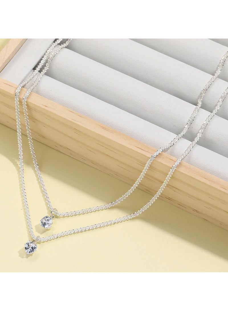 Huitich Double Layered Necklace with Round Cubic Zirconia Pendants  - Image 3