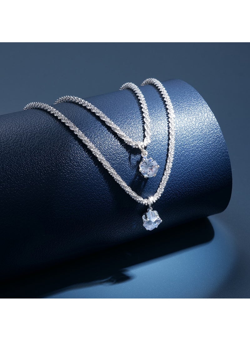 Huitich Double Layered Necklace with Round Cubic Zirconia Pendants  - Image 4