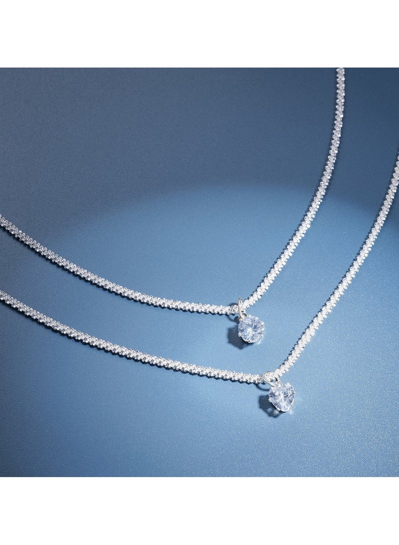 Huitich Double Layered Necklace with Round Cubic Zirconia Pendants  - Image 2