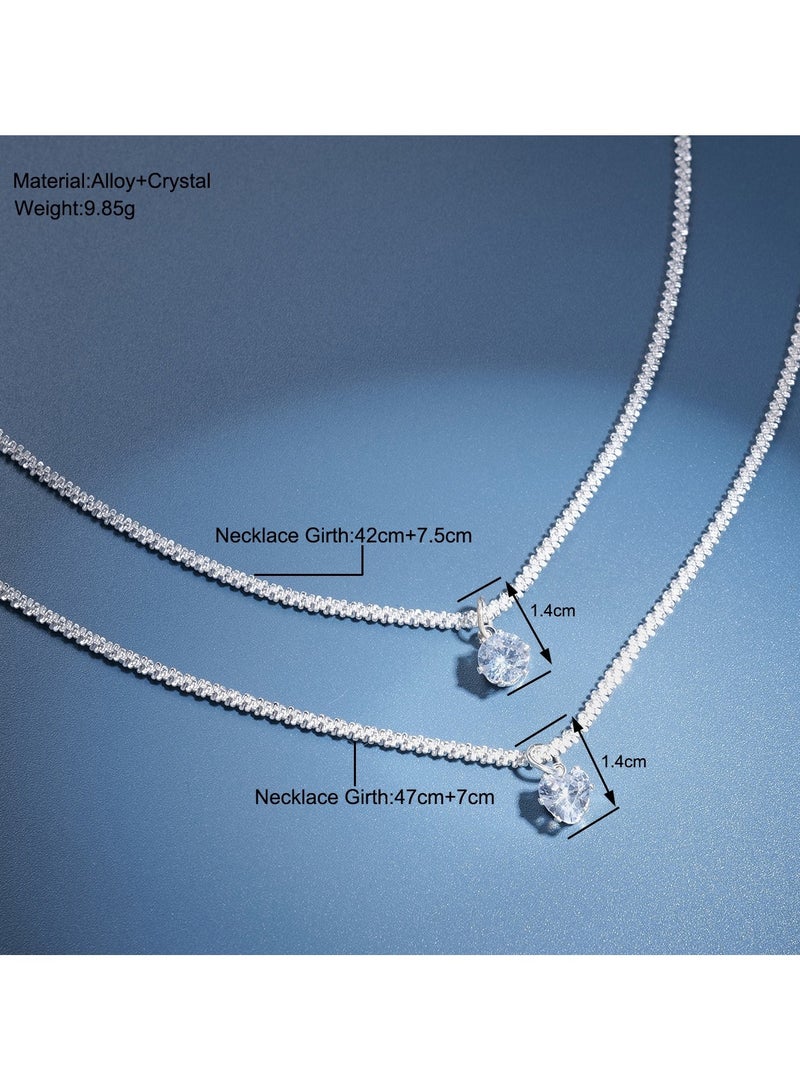 Huitich Double Layered Necklace with Round Cubic Zirconia Pendants  - Image 5