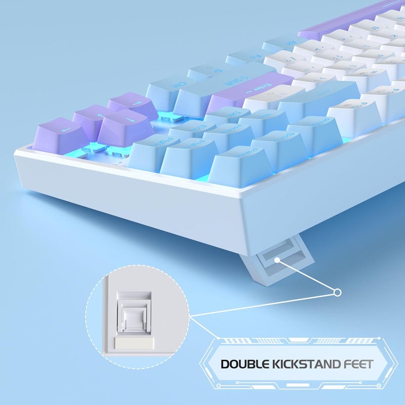 MageGee 75% Mechanical Gaming Keyboard With Red Switch, Led Blue Backlit Keyboard, 87 Keys Compact Tkl Wired Computer Keyboard For Windows Laptop Pc Gamer - White/Blue - Image 4