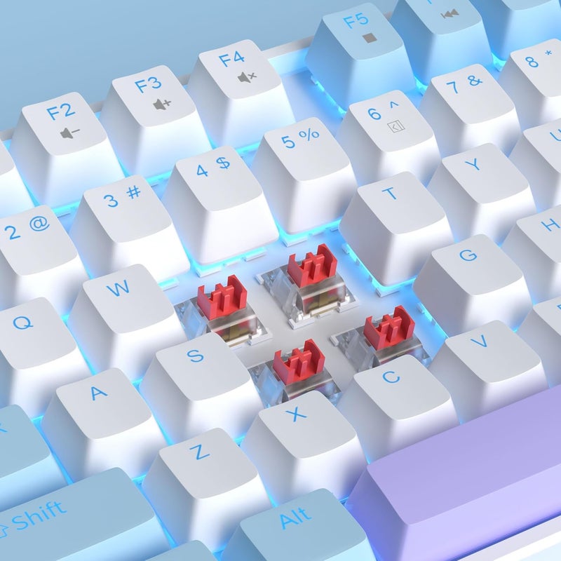 MageGee 75% Mechanical Gaming Keyboard With Red Switch, Led Blue Backlit Keyboard, 87 Keys Compact Tkl Wired Computer Keyboard For Windows Laptop Pc Gamer - White/Blue - Image 2