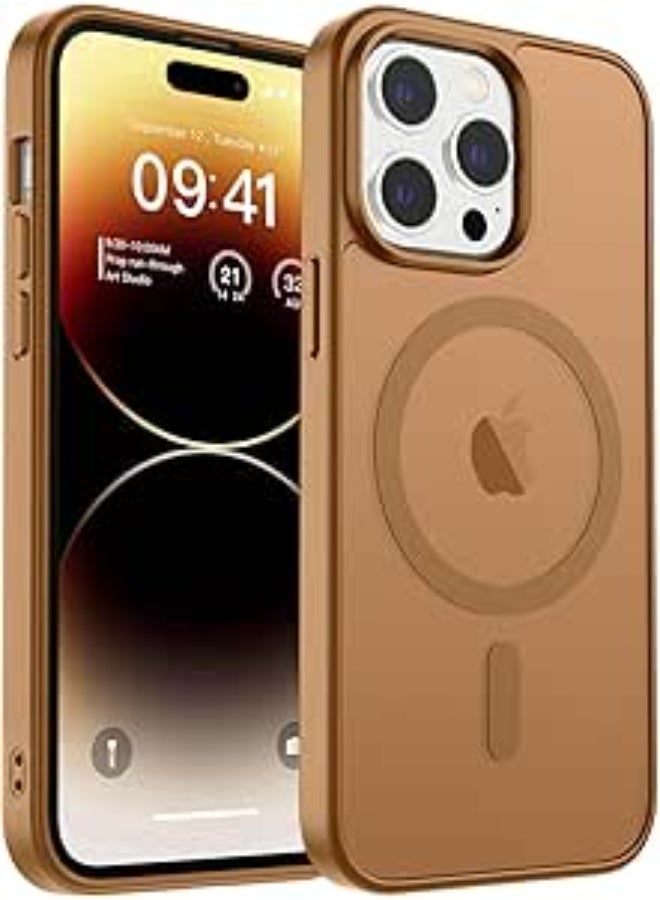 for iPhone 14 Pro Case, [Compatible with MagSafe] [10 FT Military Grade Drop Protection] Slim Translucent Matte Shockproof Anti-Scratch Phone Case (Brown) - Image 1