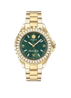 PHILIPP PLEIN Women's Watch by Philipp Plein with Crystal Bezel, Emerald Green Honeycomb Dial, Roman Numerals, and Gold Stainless Steel Bracelet - 38mm 3-Hand Quartz Timepiece  - Image 1
