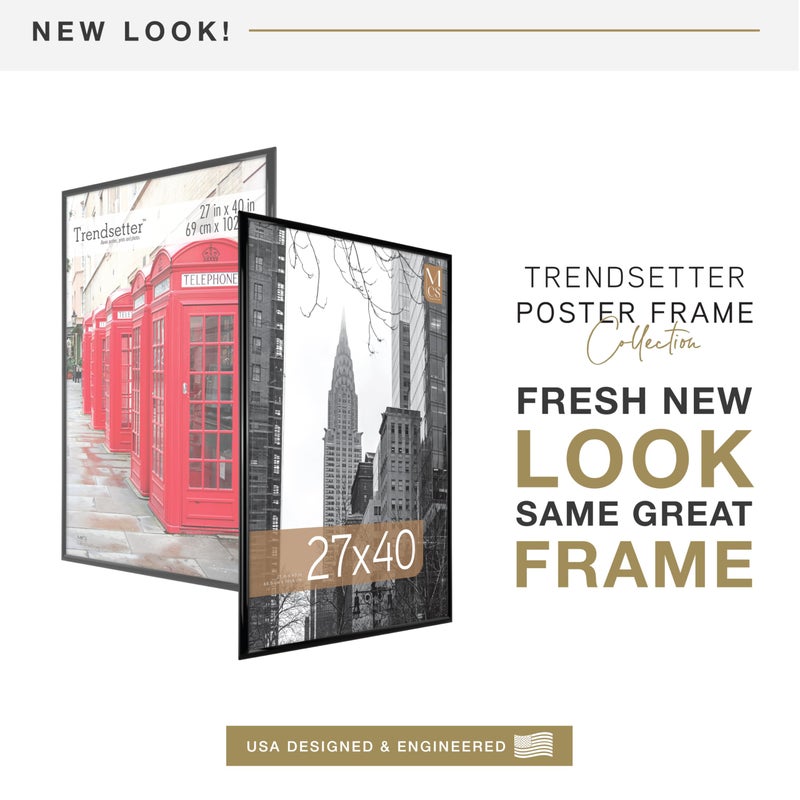 MCS Trendsetter Movie Poster Frame 27x40 Black High-Gloss, Vertical & Horizontal Wall Hanging Large Picture Frame for Photos, Artwork & Custom Posters (3-Pack) - Image 2
