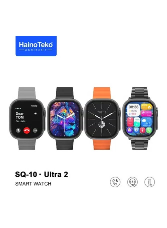 Haino Teko SQ10 Ultra Smart Watch with 2.2 Inch AMOLED Display, 4 Interchangeable Straps, and Wireless Charger for Gents & Boys – Stylish, High-Performance Smartwatch in Black - Image 1