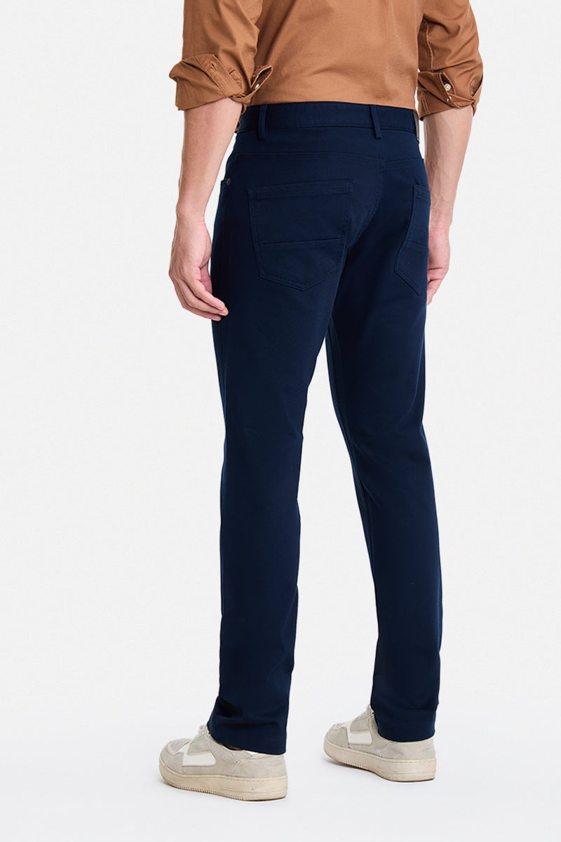 SNITCH Navy Blue Solid Regular Fit Casual Chinos - Image 4