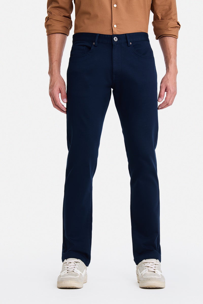 SNITCH Navy Blue Solid Regular Fit Casual Chinos - Image 3