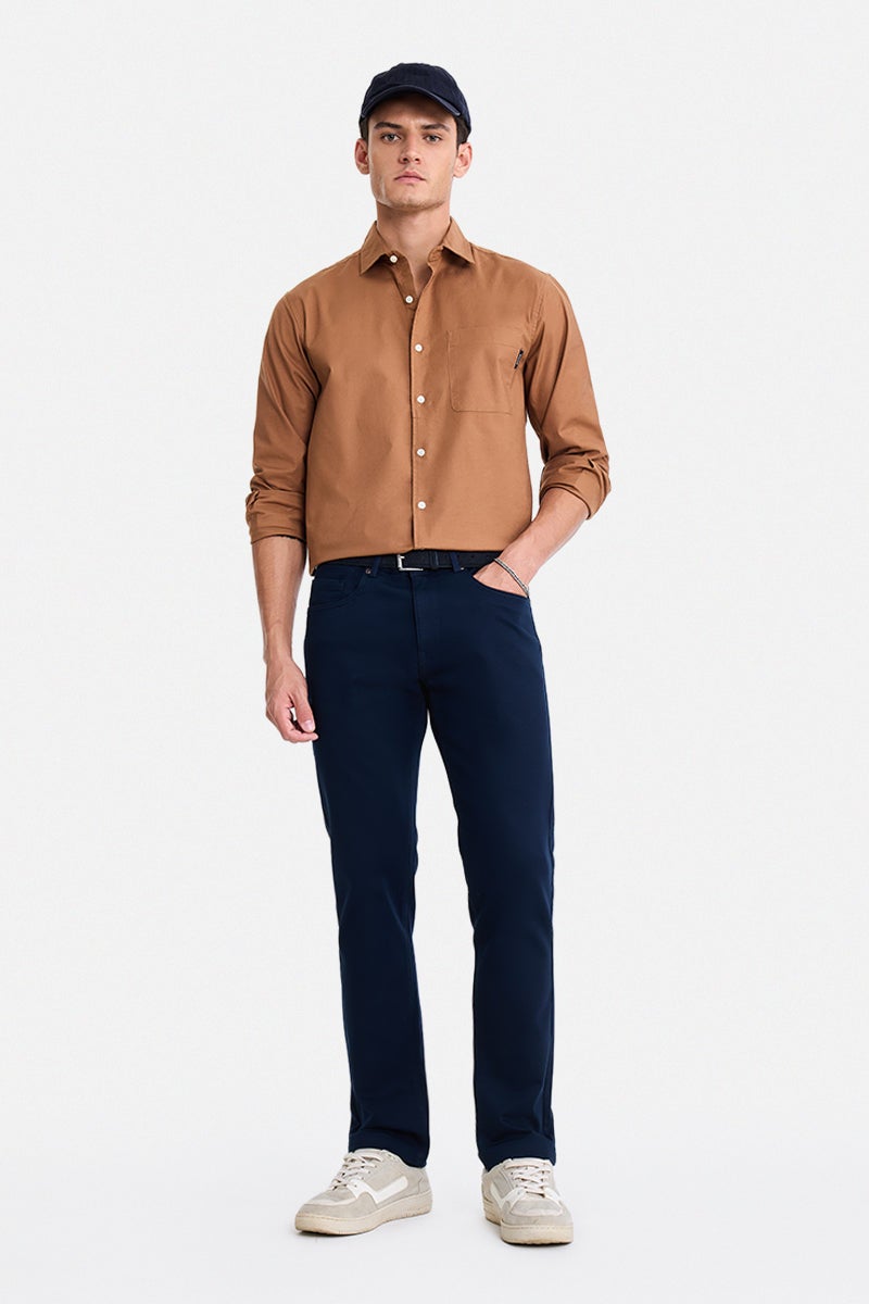SNITCH Navy Blue Solid Regular Fit Casual Chinos - Image 5