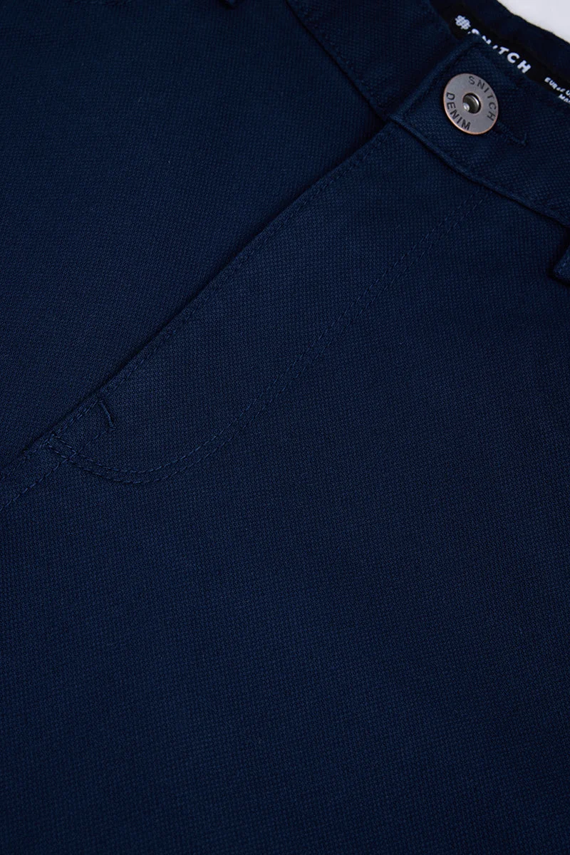 SNITCH Navy Blue Navy Blue Solid Regular Fit Casual Chinos for Men | Best Price UAE