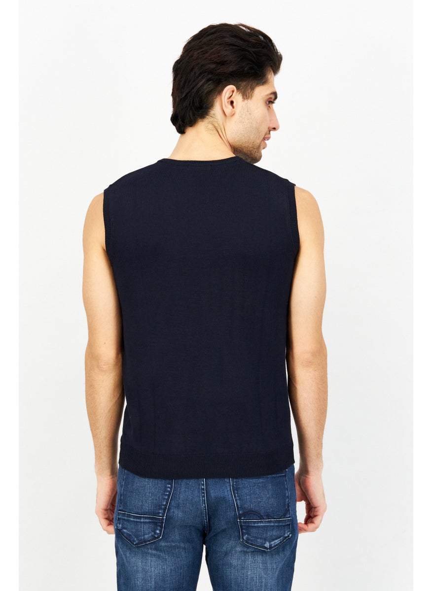 Sorbino Men V-Neck Knitted Vest, Dark Blue  - Image 3