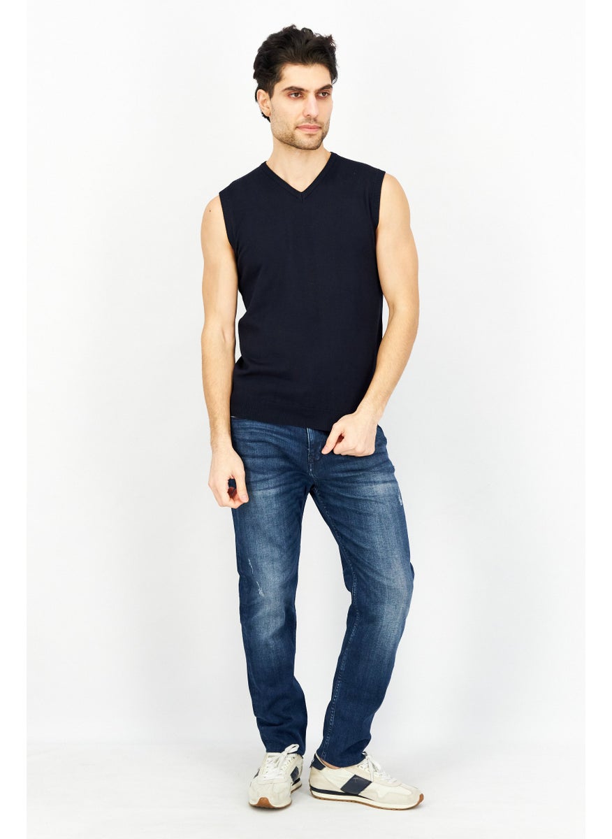 Sorbino Men V-Neck Knitted Vest, Dark Blue  - Image 2