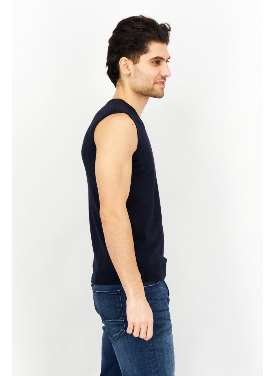 Sorbino Men V-Neck Knitted Vest, Dark Blue  - Image 4