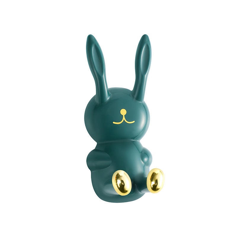 Cute Rabbit Hole Hook No Drilling Wall Mounted Bathroom Toothbrush Holder Multi Functional Adhesive Hook Home Use ABS Material Light Luxury Green 