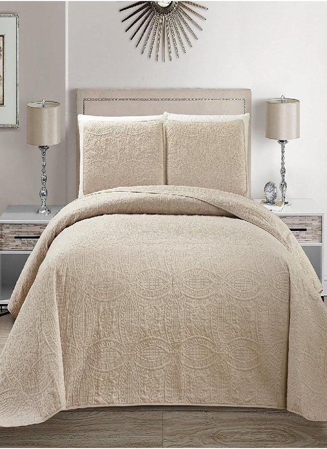 Linen Plus - Linen Plus Collection 3 Pieces King/California King Over Size Embossed Coverlet Bedspread Set Solid Beige/ Khaki 118" x 106" New - Image 1