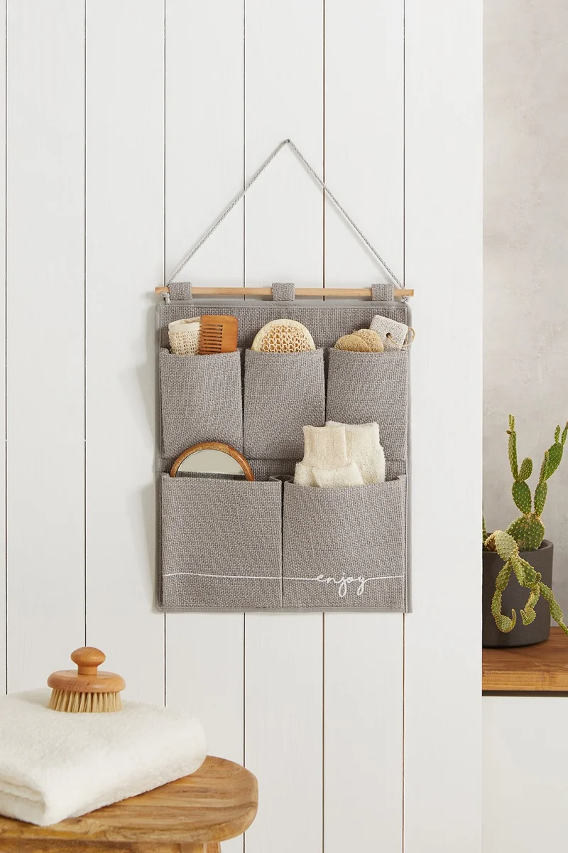 Ocean Home Textile Gray Jute 2-Layer Multi-Purpose Suitcase with Hanger Inside Wardrobe Bathroom Kitchen Organizer 35x45 cm