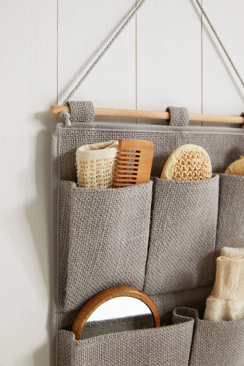 Ocean Home Textile Gray Jute 2-Layer Multi-Purpose Suitcase with Hanger Inside Wardrobe Bathroom Kitchen Organizer 35x45 cm