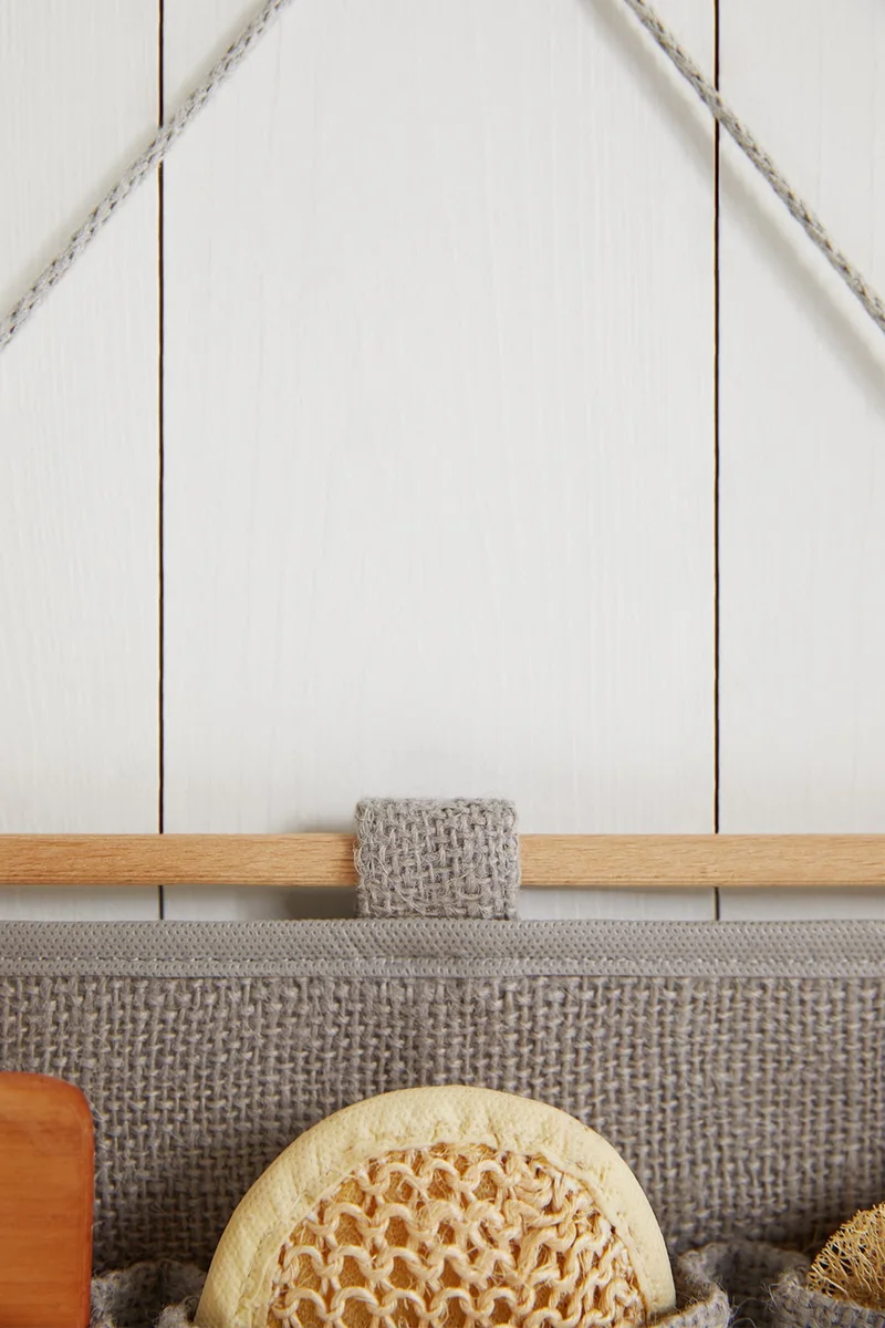 Ocean Home Textile Gray Jute 2-Layer Multi-Purpose Suitcase with Hanger Inside Wardrobe Bathroom Kitchen Organizer 35x45 cm