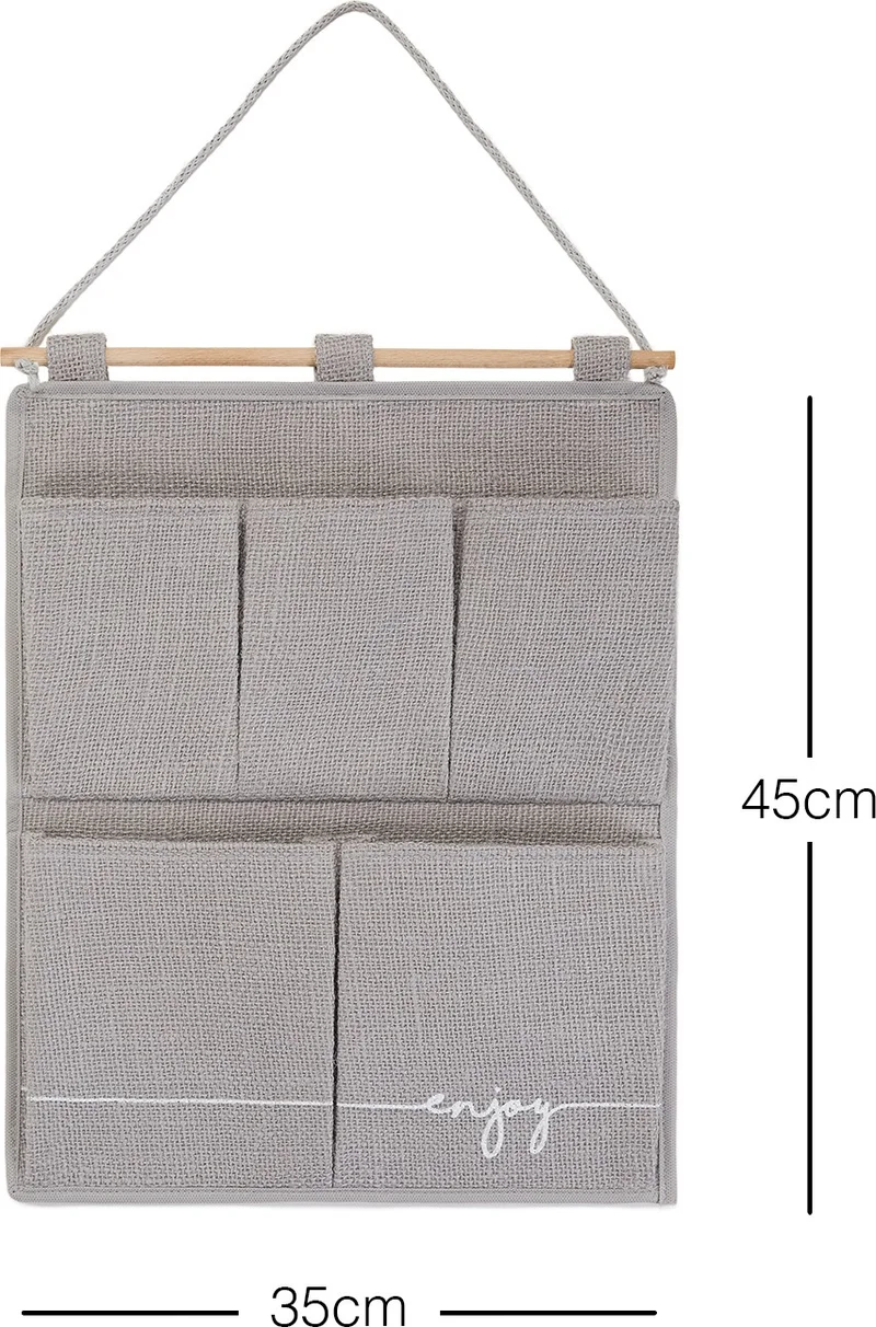 Ocean Home Textile Gray Jute 2-Layer Multi-Purpose Suitcase with Hanger Inside Wardrobe Bathroom Kitchen Organizer 35x45 cm