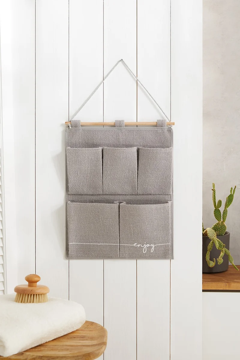 Ocean Home Textile Gray Jute 2-Layer Multi-Purpose Suitcase with Hanger Inside Wardrobe Bathroom Kitchen Organizer 35x45 cm