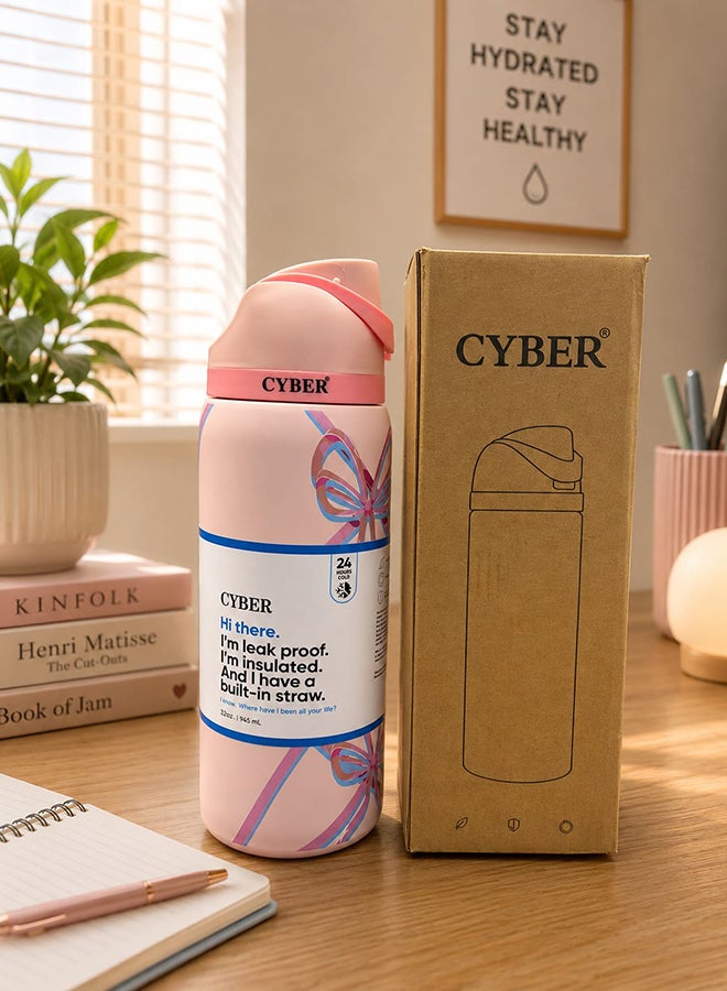 Cyber FreeSip 710 Insulated Stainless Steel Water Bottle with Straw. Insulated Water Bottle Keep Cold 24H, Leak-Proof - Image 1