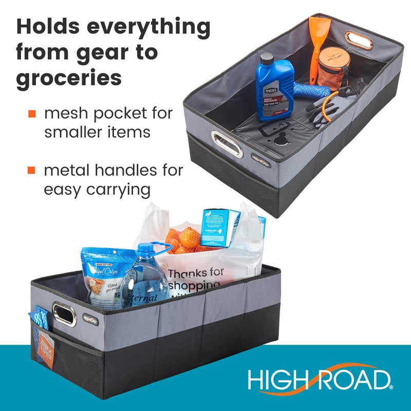 High Road CargoCube Car Storage Bin - Leakproof Car Trunk Storage Organizer with Metal Handles and Front Mesh Pocket, 12x24 Inches - Single pack - Image 2